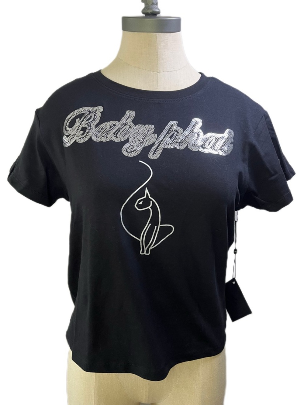 Baby Phat Black Silver Sequins Logo Tee